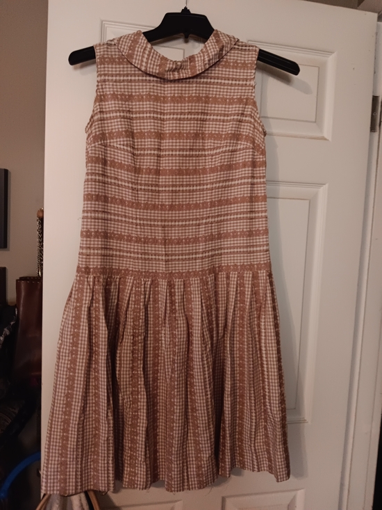 Dresses & Skirts - Sleeveless Beige Gingham Drop-Waist Dress